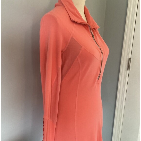 Lululemon Coral Lightweight 1/4 Zip Jacket W/Ruche Sleeve Detail Thumb Hole SZ 8 - Picture 3 of 7